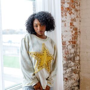 POL  Yellow Star Embellished Sweater
